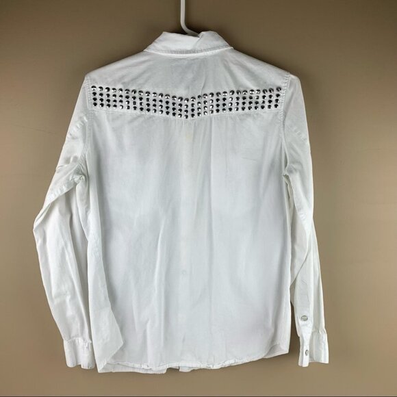 Democracy Western White Blouse  pearl snaps with shoulder studs - Picture 2 of 10